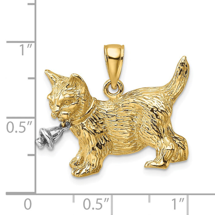 Million Charms 14K With Rhodium-Plated Dangling Bell & Cat Charm