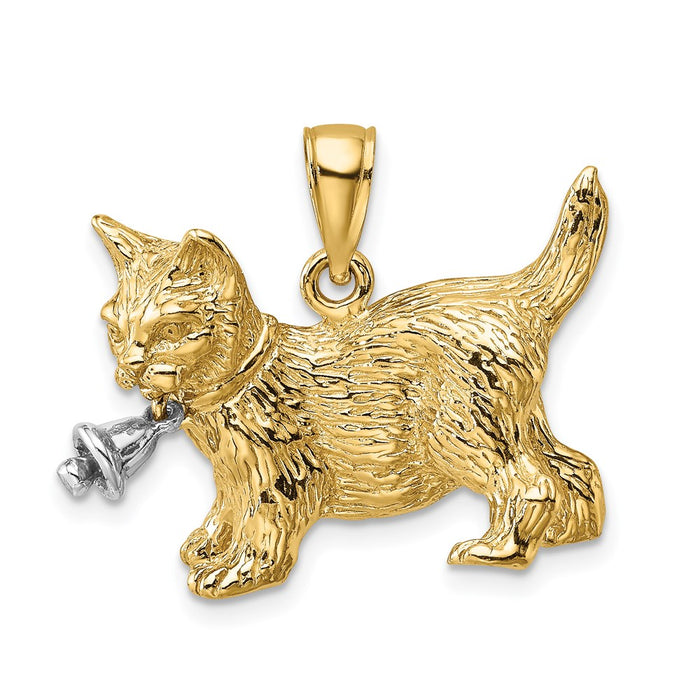 Million Charms 14K With Rhodium-Plated Dangling Bell & Cat Charm