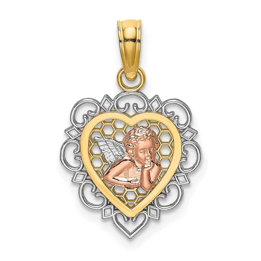 Million Charms 14K Tri-Color Small Angel In Heart Charm