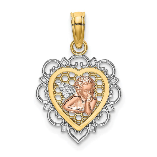 Million Charms 14K Tri-Color Small Angel In Heart Charm