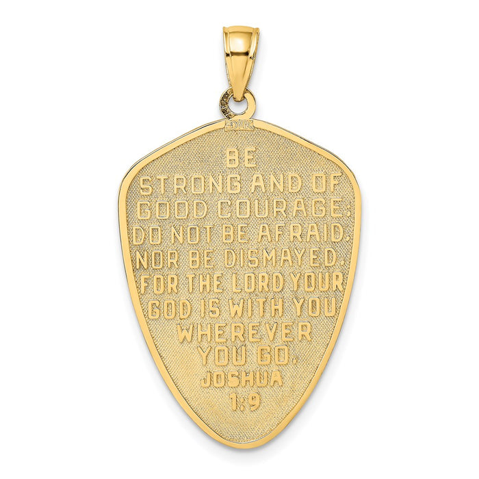 Million Charms 14K With Rhodium-Plated Relgious Cross Shield With Joshua 1:9 On Reverse Charm