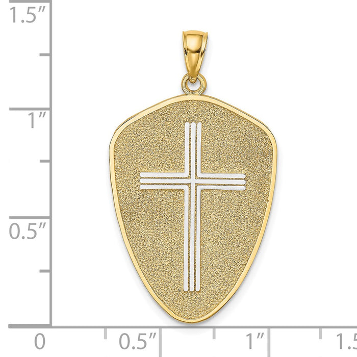 Million Charms 14K With Rhodium-Plated Relgious Cross Shield With Joshua 1:9 On Reverse Charm