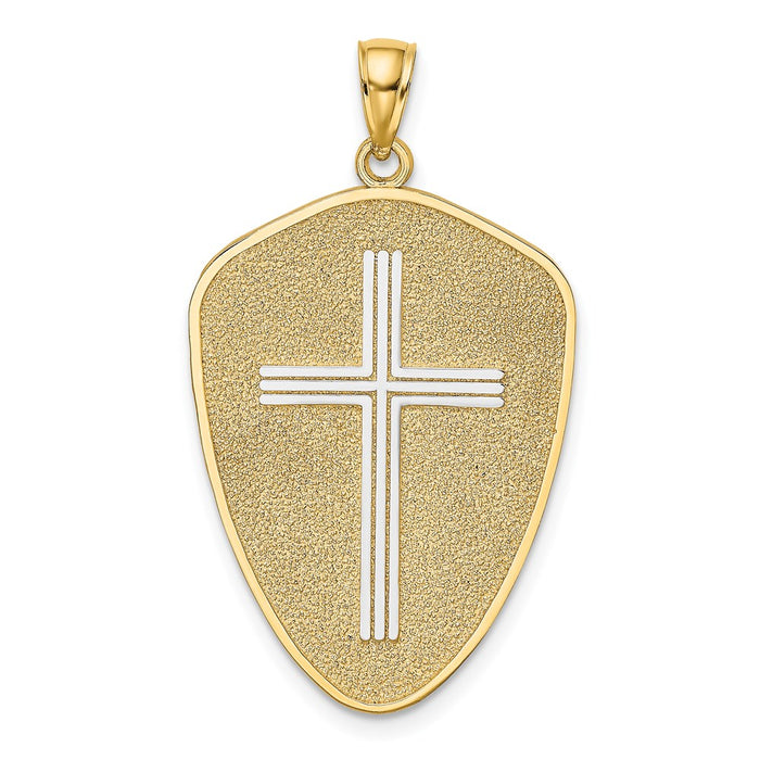 Million Charms 14K With Rhodium-Plated Relgious Cross Shield With Joshua 1:9 On Reverse Charm