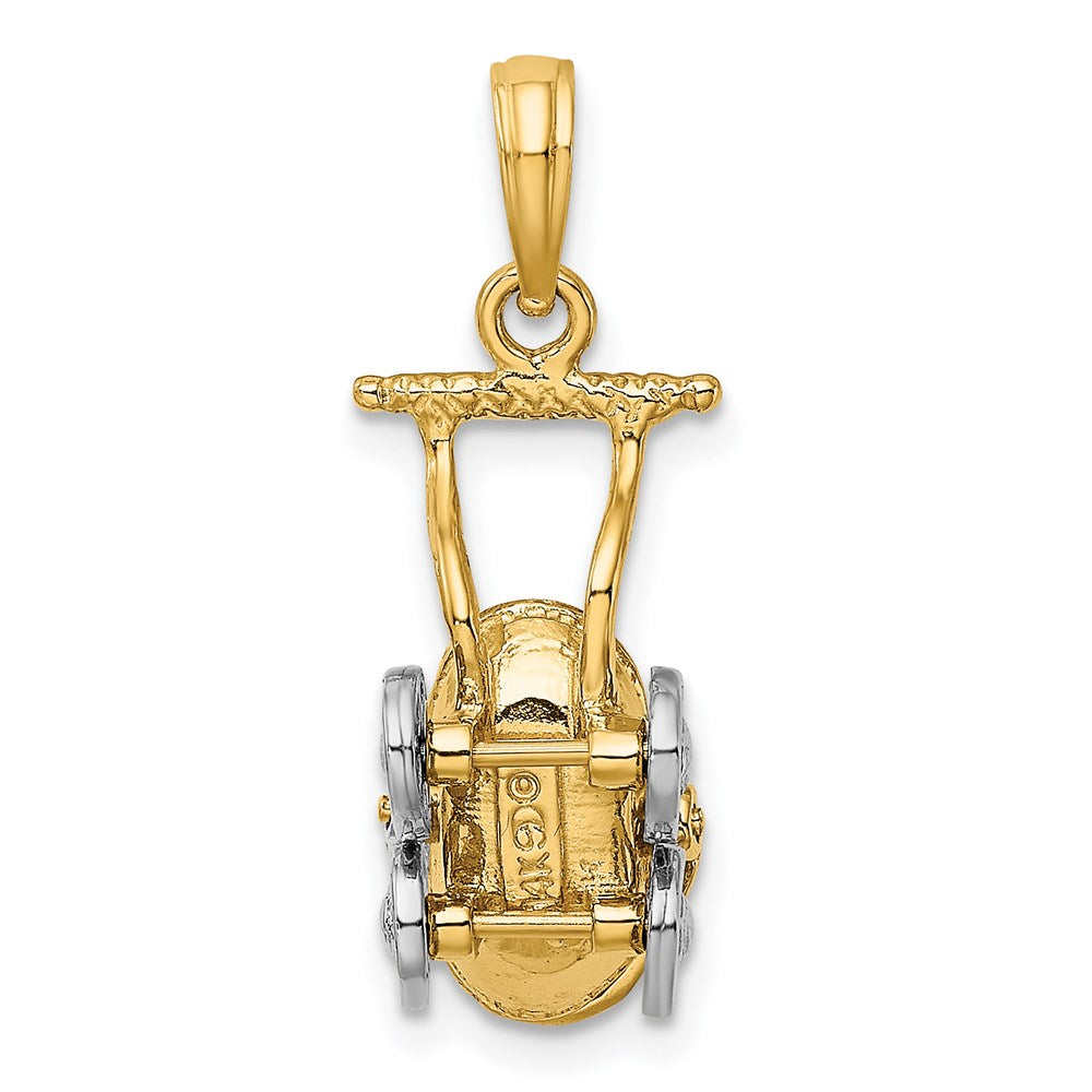 Million Charms 14K Yellow Gold Themed With Rhodium-plated 3-D Baby Stroller With Moveable Wheels Charm