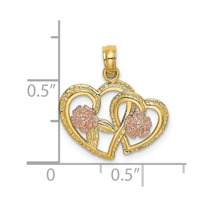 Million Charms 14K Two-Tone Double Hearts With Flowers Charm