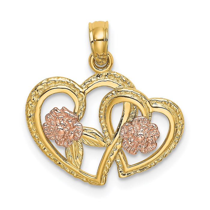 Million Charms 14K Two-Tone Double Hearts With Flowers Charm