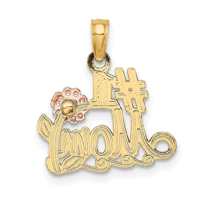 Million Charms 14K Two-Tone #1 Mom Script With Flower Charm