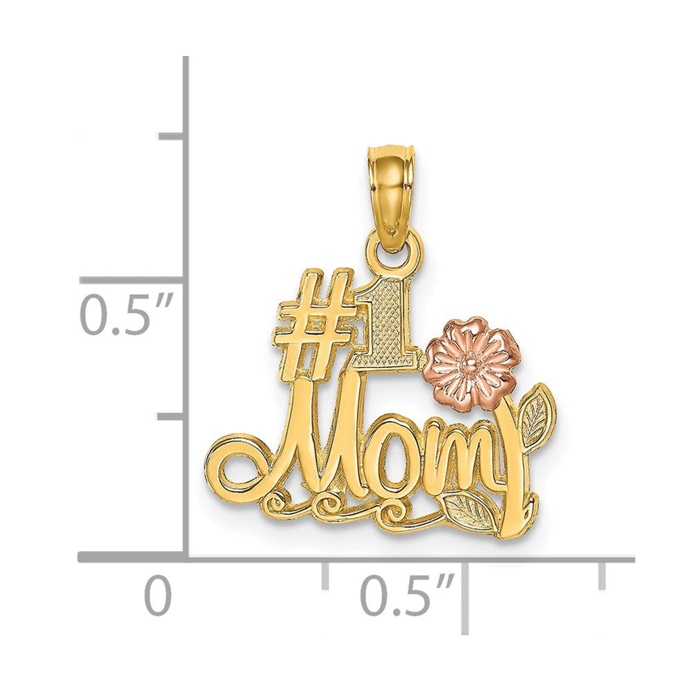 Million Charms 14K Two-Tone #1 Mom Script With Flower Charm
