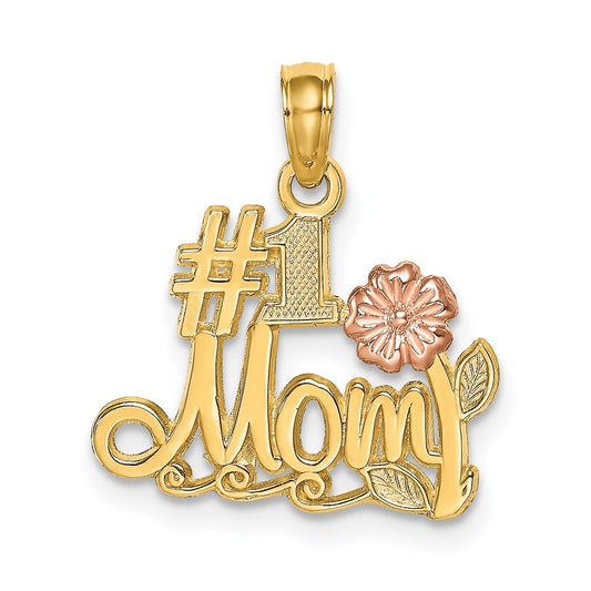 Million Charms 14K Two-Tone #1 Mom Script With Flower Charm