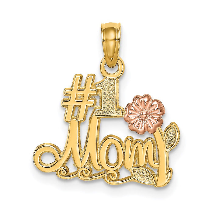 Million Charms 14K Two-Tone #1 Mom Script With Flower Charm