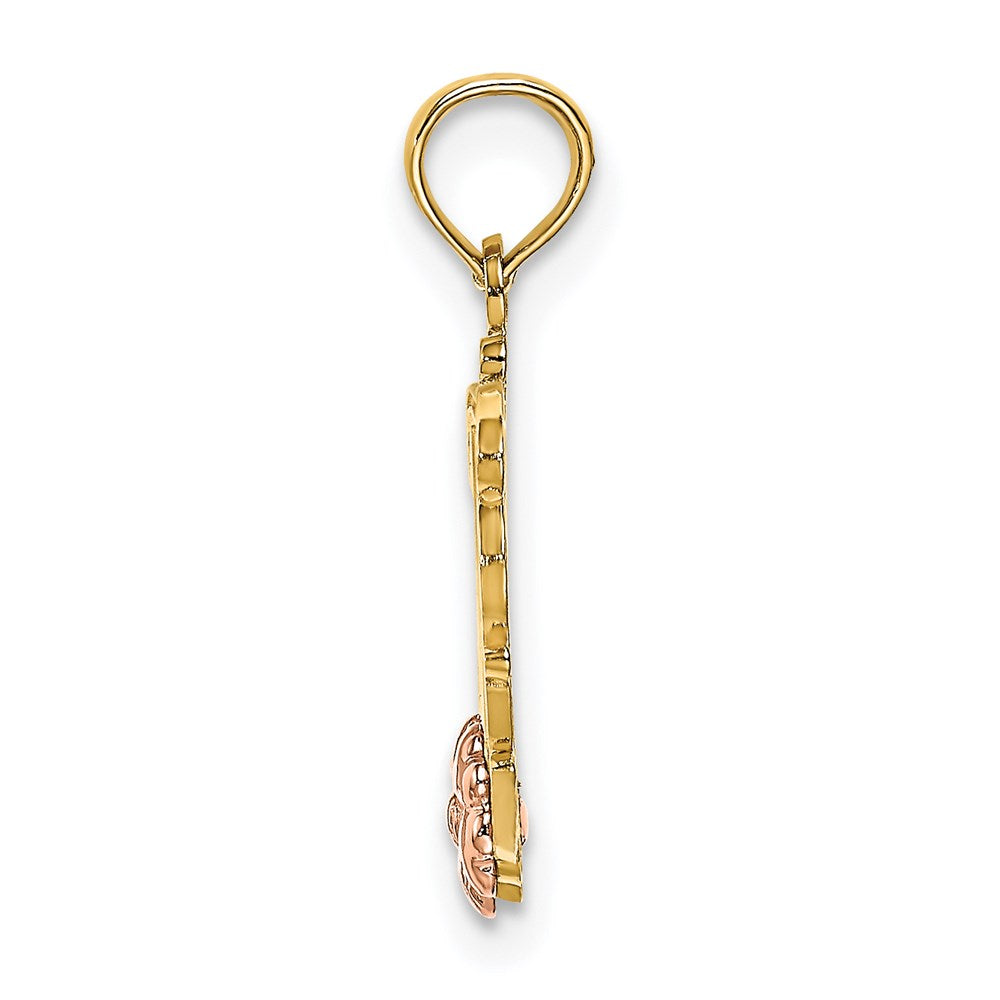 Million Charms 14K Two-Tone Mom Script With Flower Charm