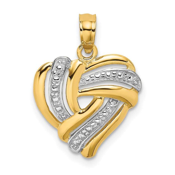 Million Charms 14K Yellow Gold Themed With Rhodium-Plated & 2-D Heart With Beaded Center Charm