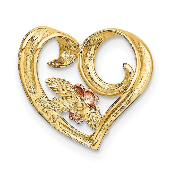 Million Charms 14K Two-Tone Floating Heart With Leaves & Flower Charm