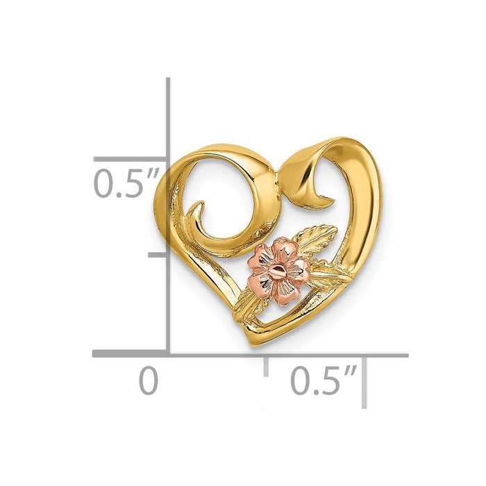 Million Charms 14K Two-Tone Floating Heart With Leaves & Flower Charm