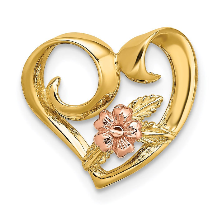 Million Charms 14K Two-Tone Floating Heart With Leaves & Flower Charm