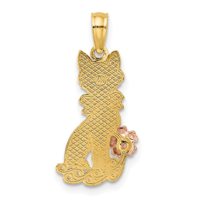 Million Charms 14K Two-Tone Sitting Cat With Bow & Flower Charm