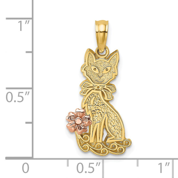 Million Charms 14K Two-Tone Sitting Cat With Bow & Flower Charm