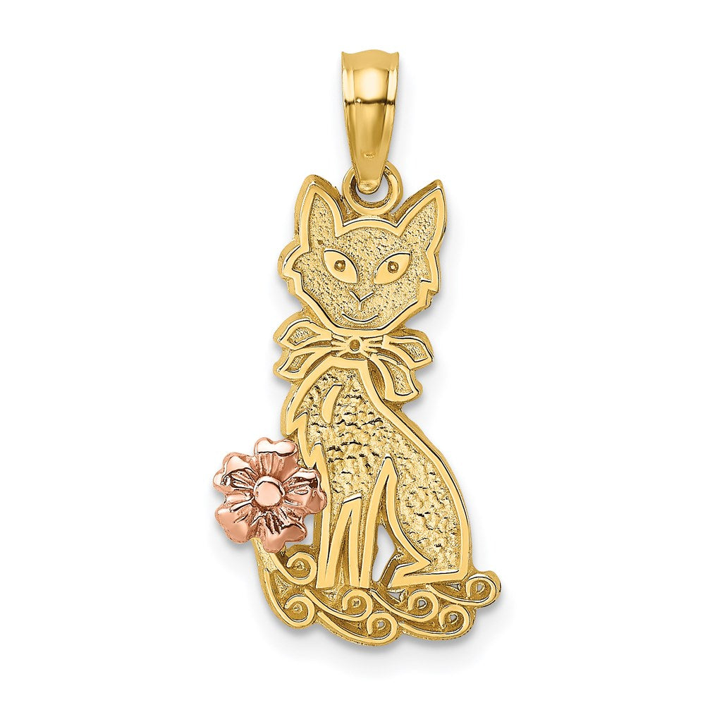 Million Charms 14K Two-Tone Sitting Cat With Bow & Flower Charm