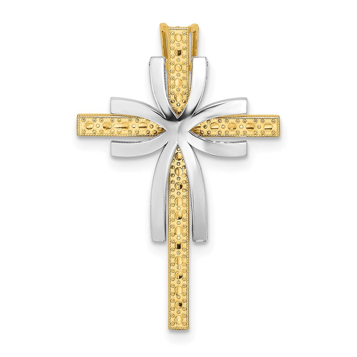 Million Charms 14K Two-Tone & 2-D Polished & Texutred Relgious Cross Charm