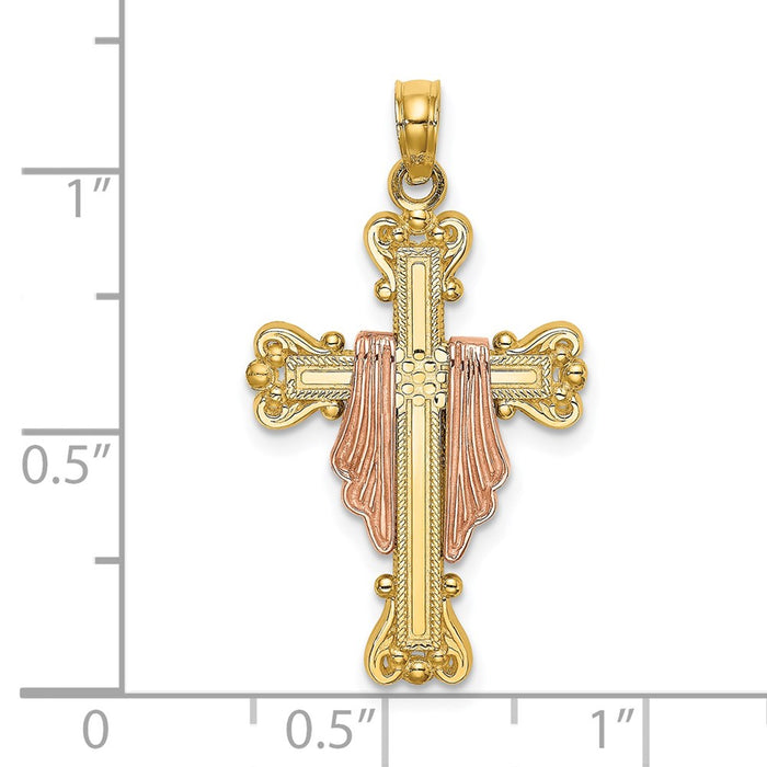 Million Charms 14K Two-Tone Relgious Cross With Drape Charm