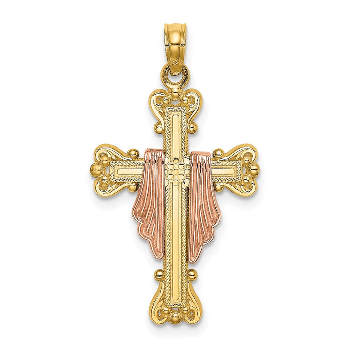 Million Charms 14K Two-Tone Relgious Cross With Drape Charm