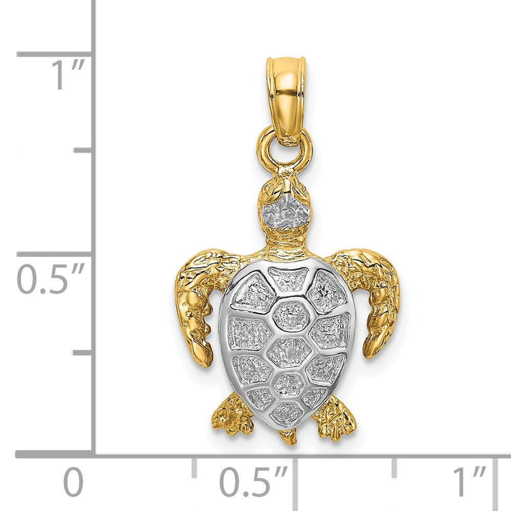 Million Charms 14K Yellow Gold Themed With Rhodium-Plated & 2-D Swimming Sea Turtle Charm
