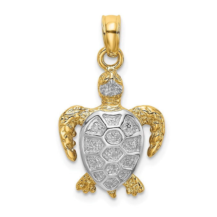 Million Charms 14K Yellow Gold Themed With Rhodium-Plated & 2-D Swimming Sea Turtle Charm