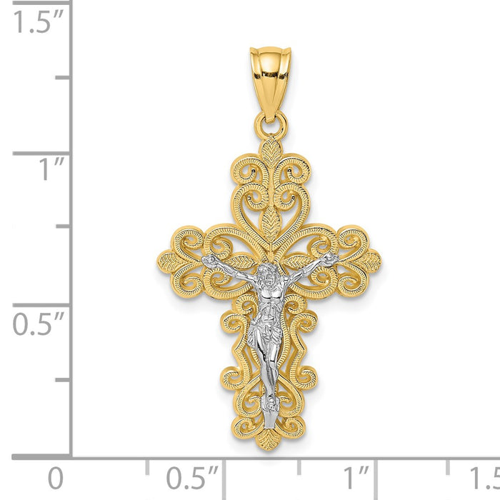 Million Charms 14K With Rhodium-Plated Filigree Relgious Crucifix Charm