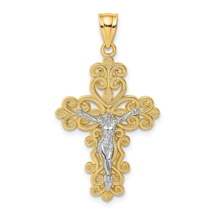 Million Charms 14K With Rhodium-Plated Filigree Relgious Crucifix Charm