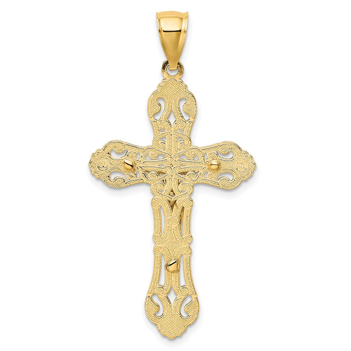 Million Charms 14K With Rhodium-Plated Relgious Crucifix With Scrolled Tips Charm