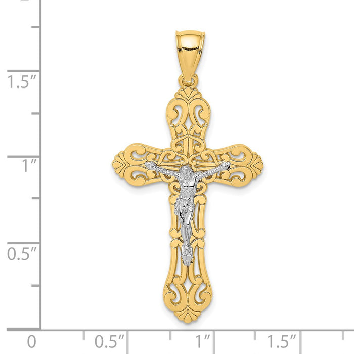 Million Charms 14K With Rhodium-Plated Relgious Crucifix With Scrolled Tips Charm