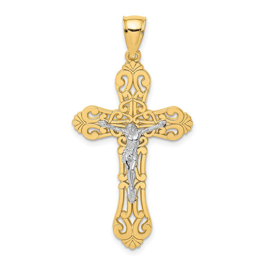 Million Charms 14K With Rhodium-Plated Relgious Crucifix With Scrolled Tips Charm