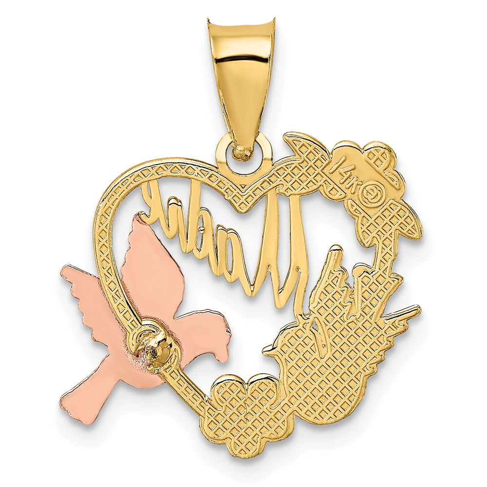 Million Charms 14K Yellow & Rose Gold Themed With Rhodium-plated Madre In Heart With Doves Charm