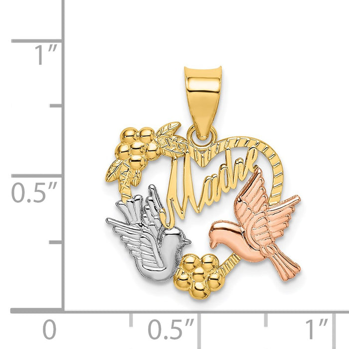 Million Charms 14K Yellow & Rose Gold Themed With Rhodium-plated Madre In Heart With Doves Charm