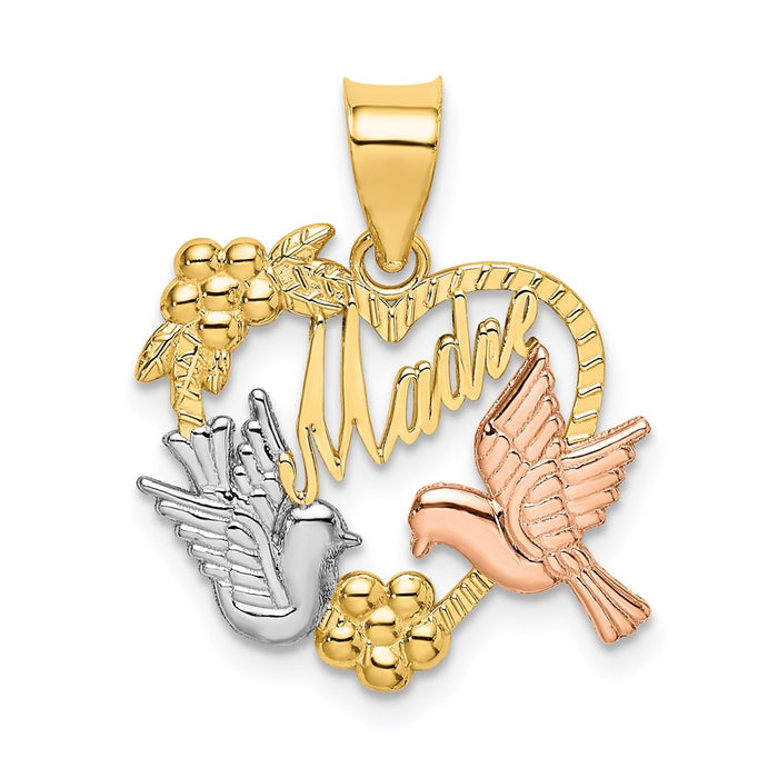 Million Charms 14K Yellow & Rose Gold Themed With Rhodium-plated Madre In Heart With Doves Charm