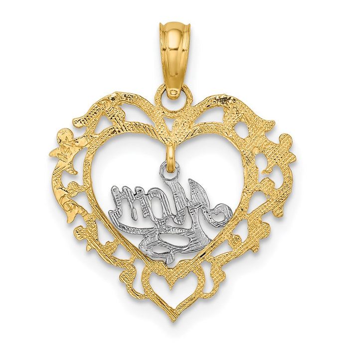 Million Charms 14K With Rhodium-Plated Mom Inside Heart Charm
