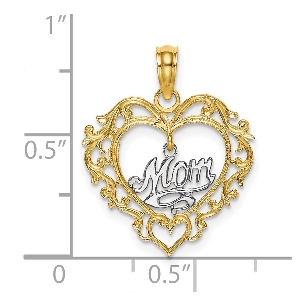 Million Charms 14K With Rhodium-Plated Mom Inside Heart Charm