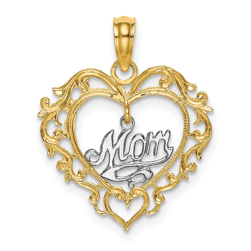 Million Charms 14K With Rhodium-Plated Mom Inside Heart Charm