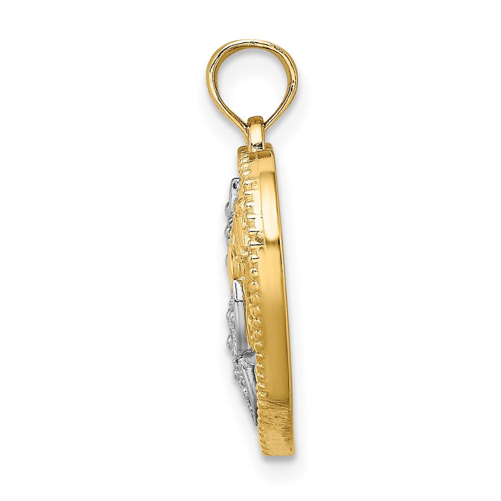 Million Charms 14K Yellow Gold Themed With Rhodium-Plated & Polished Beaded Heart With Mom Charm