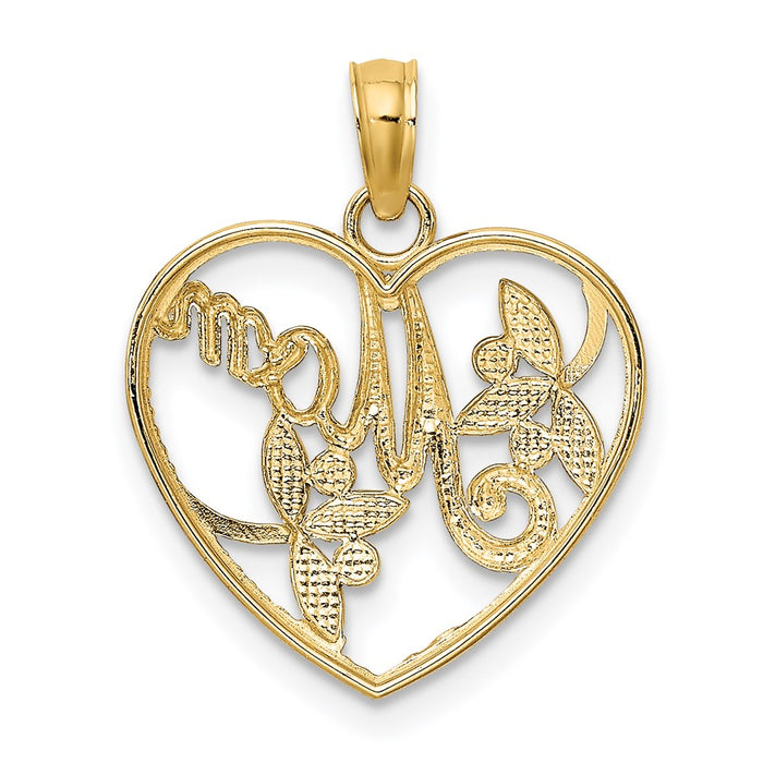 Million Charms 14K Yellow Gold Themed With Rhodium-Plated & Polished Beaded Heart With Mom Charm