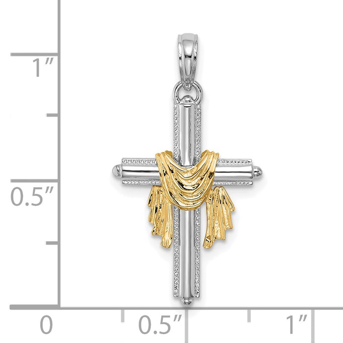 Million Charms 14K Two-Tone Relgious Cross With Drape Charm