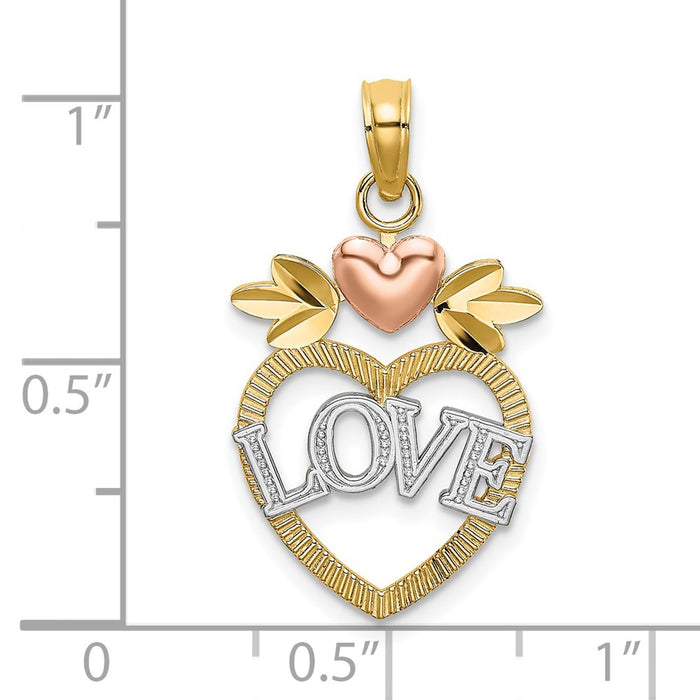 Million Charms 14K Two-Tone With White Rhodium-Plated Love Inside Heart With Pink Heart Charm