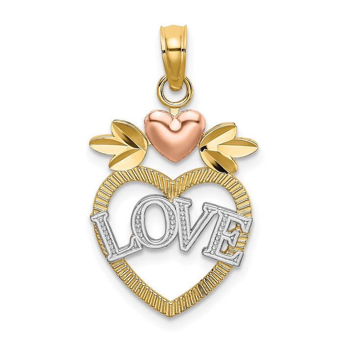 Million Charms 14K Two-Tone With White Rhodium-Plated Love Inside Heart With Pink Heart Charm