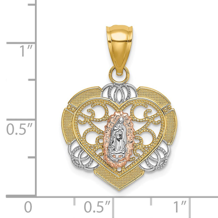 Million Charms 14K Rose & Yellow Gold Themed With Rhodium-Plated Guadalupe In Heart Charm