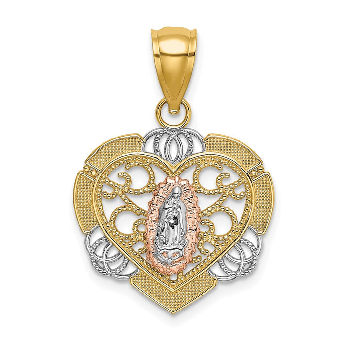 Million Charms 14K Rose & Yellow Gold Themed With Rhodium-Plated Guadalupe In Heart Charm