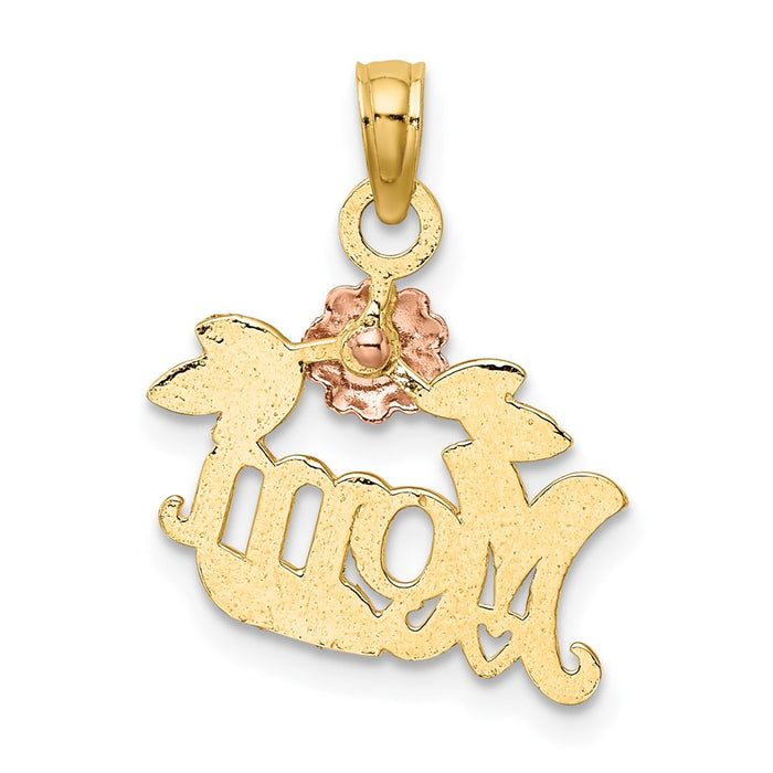 Million Charms 14K Two-Tone Textured Scroll With Flower Mom Charm