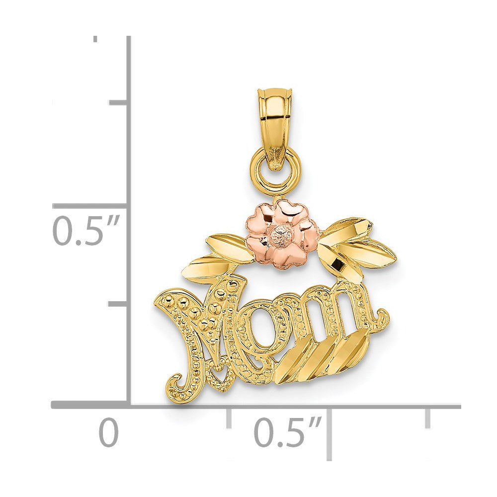 Million Charms 14K Two-Tone Textured Scroll With Flower Mom Charm