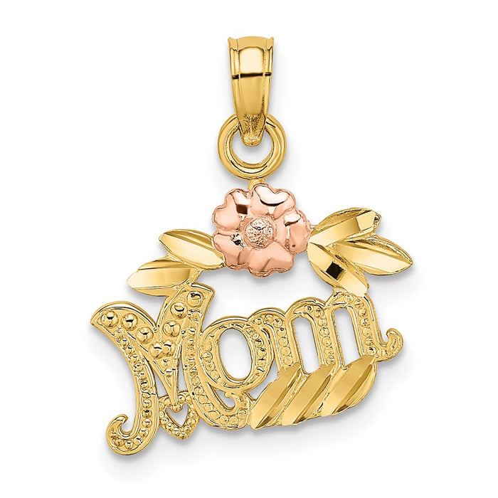 Million Charms 14K Two-Tone Textured Scroll With Flower Mom Charm