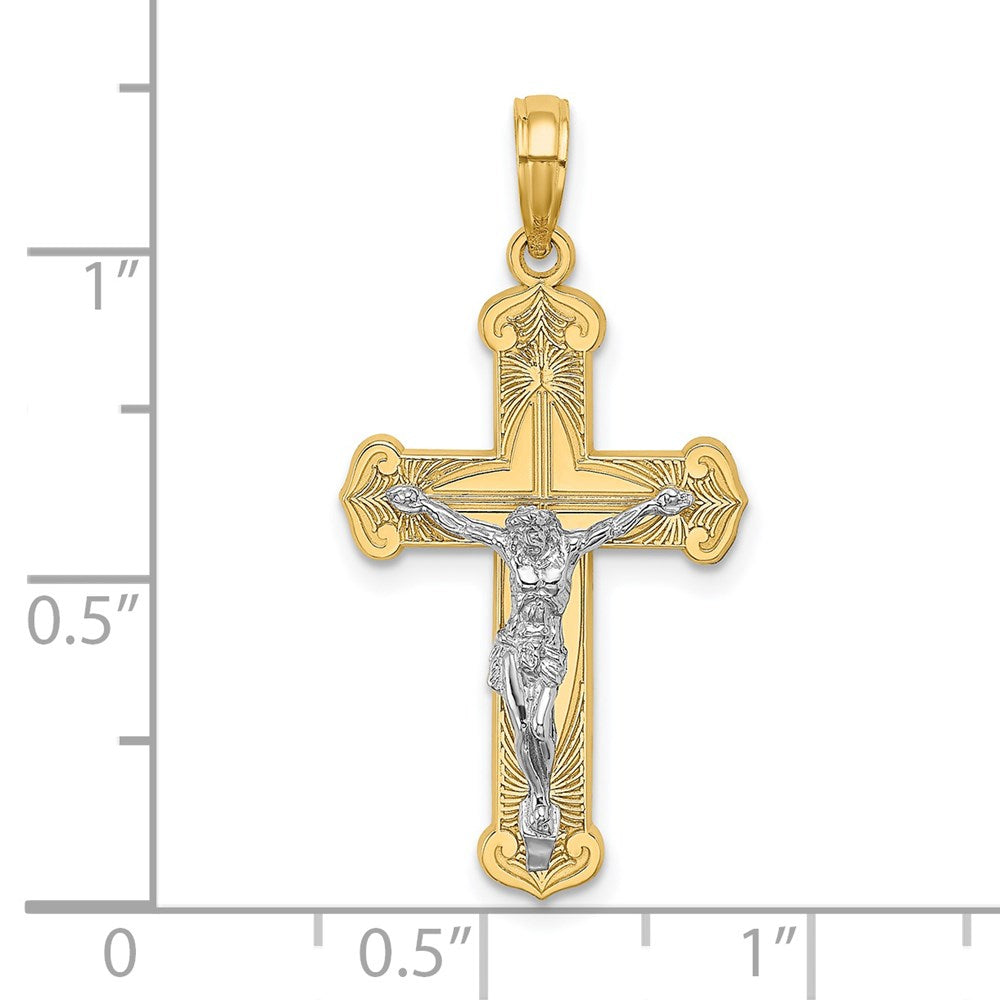 Million Charms 14K With Rhodium-Plated Engraved Relgious Crucifix Charm