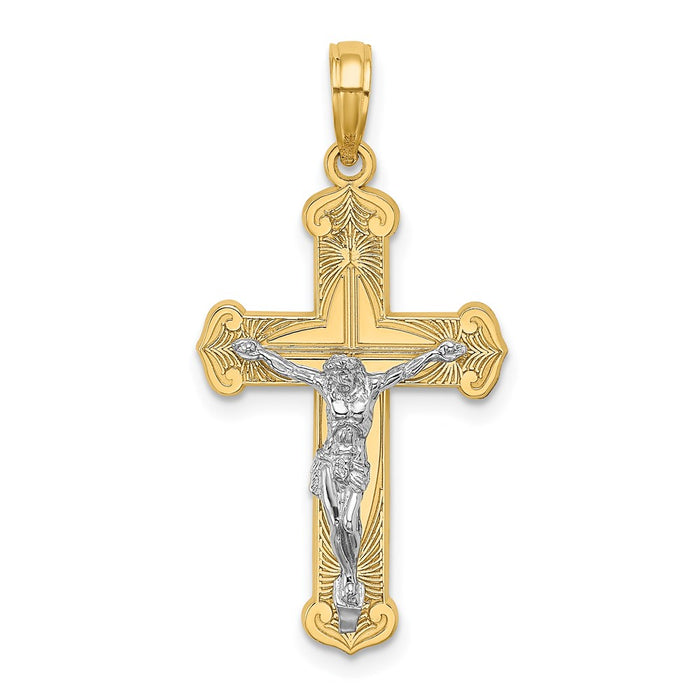 Million Charms 14K With Rhodium-Plated Engraved Relgious Crucifix Charm